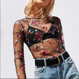 Urban Outfitters Kimchi Black Sheer Floral Top